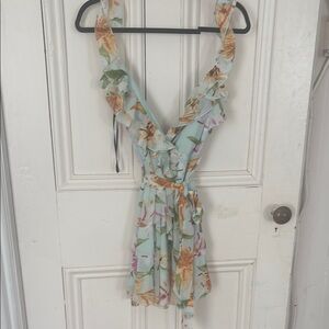 Forever 21 Floral Ruffle Mini Dress - Green and Orange